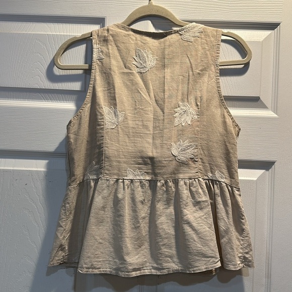 Puro Lino Linen Embroidered Knot Front Vest Top S Blouse lagenlook - Picture 7 of 7